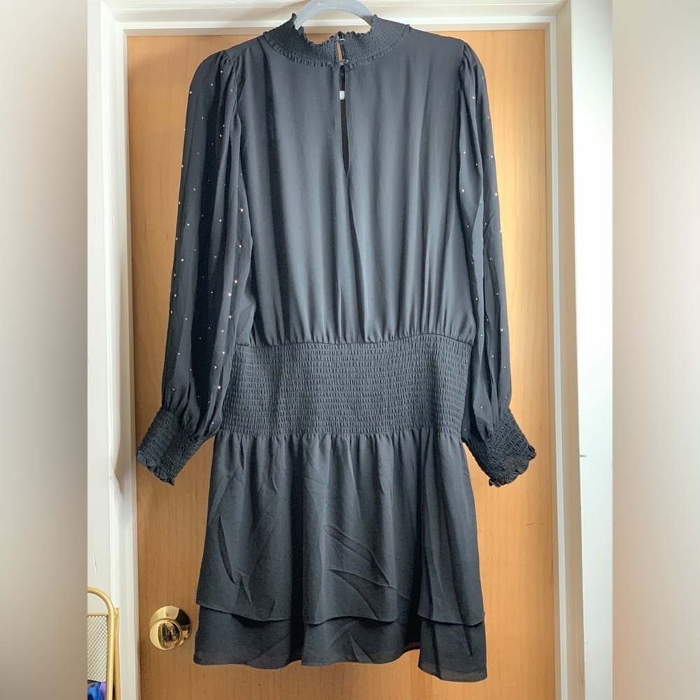 White House Black Market Gemmed  Long Sleeve Elastic Waist Dress.   Size-XLP - Picture 4 of 5